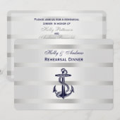 Nautical Blu Anchor Silver Wht BG H Probe Din Einladung (Vorne/Hinten)