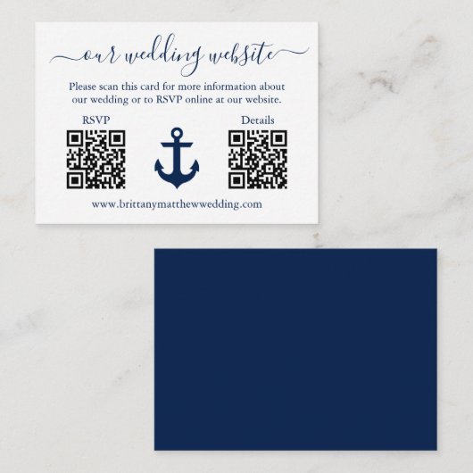 Nautical Blue Anchor 2 QR UAWG Details Hochzeit Begleitkarte (Vorne/Hinten)