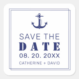 Nautical Blue Anchor Elegant Wedding Save the Date Quadratischer Aufkleber