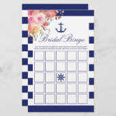 Nautical Blue Anchor Floral Bridal Bingo Game (Vorne/Hinten)