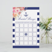 Nautical Blue Anchor Floral Bridal Bingo Game (Stehend Vorderseite)