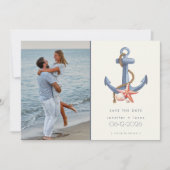 Nautical Blue Anchor Foto Beach Hochzeit Save The Date (Vorderseite)