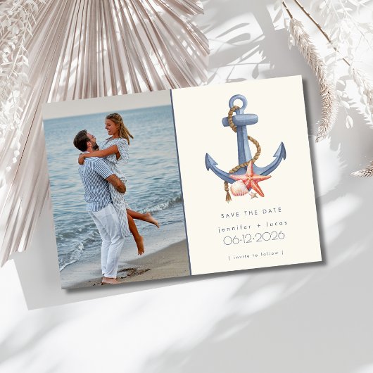 Nautical Blue Anchor Foto Beach Hochzeit Save The Date