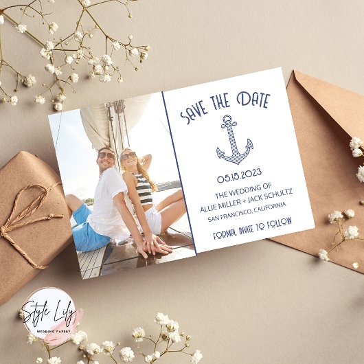 Nautical Blue Anchor Foto Wedding Save The Date