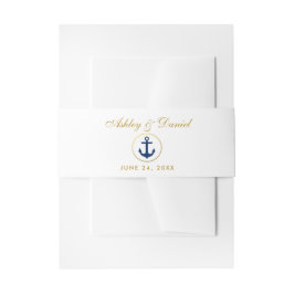 Nautical Blue Anchor Gold Wedding Einladungsbanderole