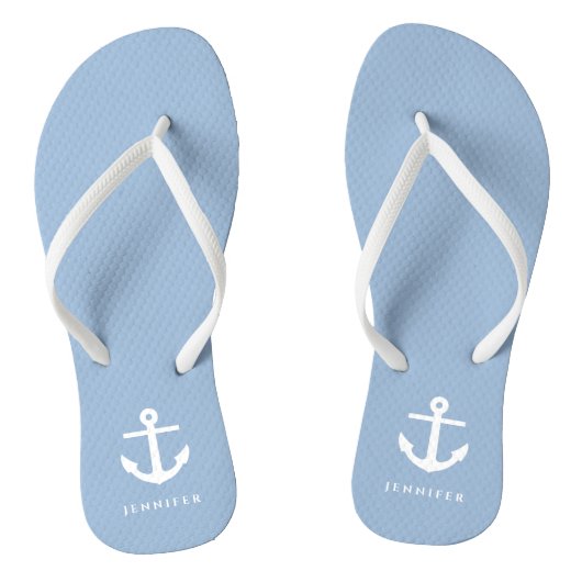 Nautical Blue Anchor Individuelle Name Badesandalen (Fußbett)