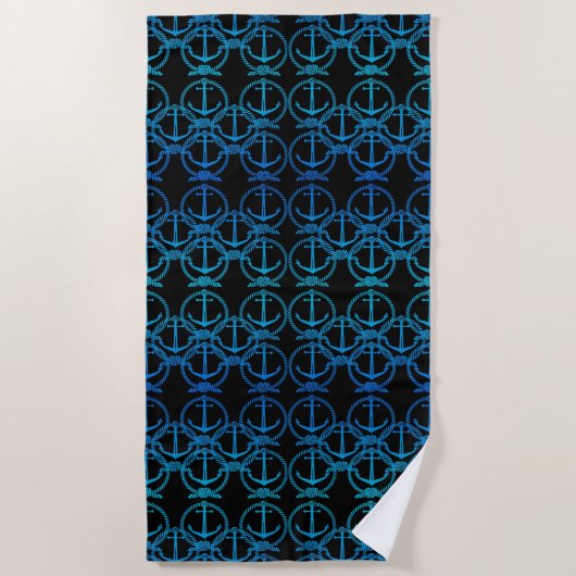 Nautical Blue Anchor Motif Strandtuch (Vorderseite)
