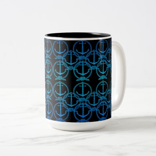 Nautical Blue Anchor Motif Tasse (VorderseiteRechts)