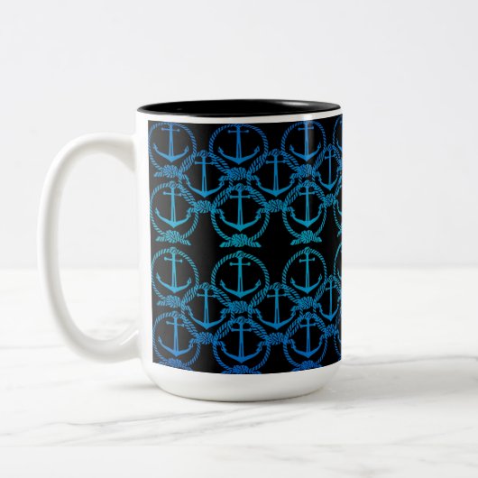Nautical Blue Anchor Motif Tasse (Links)