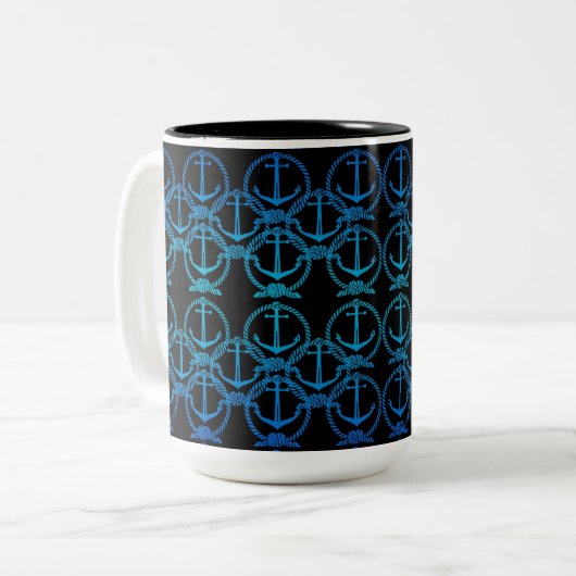 Nautical Blue Anchor Motif Zweifarbige Tasse (Vorderseite Links)