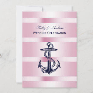 Nautical Blue Anchor Pink BG V Wedding Einladung