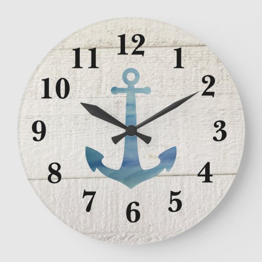 Nautical Blue Anchor Shiplap Rustikale Dekoration  Große Wanduhr (Vorderseite)