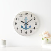 Nautical Blue Anchor Shiplap Rustikale Dekoration  Große Wanduhr (Zuhause)