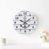 Nautical Blue Anchor Shiplap Rustisches Dekor Große Wanduhr (Zuhause)