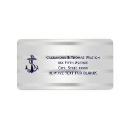 Nautical Blue Anchor Silver White Bg Adressetikett
