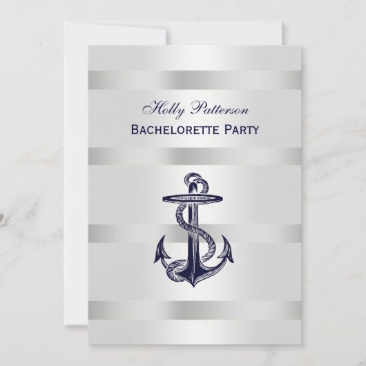 Nautical Blue Anchor Silver Wt BG / Bachelorette Einladung (Vorderseite)
