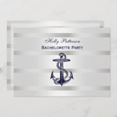 Nautical Blue Anchor Silver Wt BG H Bachelorette Einladung (Vorne/Hinten)
