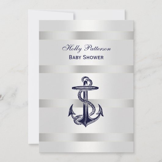 Nautical Blue Anchor Silver Wt BG V Baby Showroom Einladung (Vorderseite)