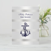 Nautical Blue Anchor Silver Wt BG V Baby Showroom Einladung (Stehend Vorderseite)