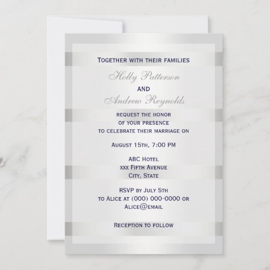 Nautical Blue Anchor Silver Wt BG V Wedding Einladung (Rückseite)