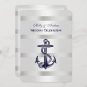 Nautical Blue Anchor Silver Wt BG V Wedding Einladung (Vorne/Hinten)