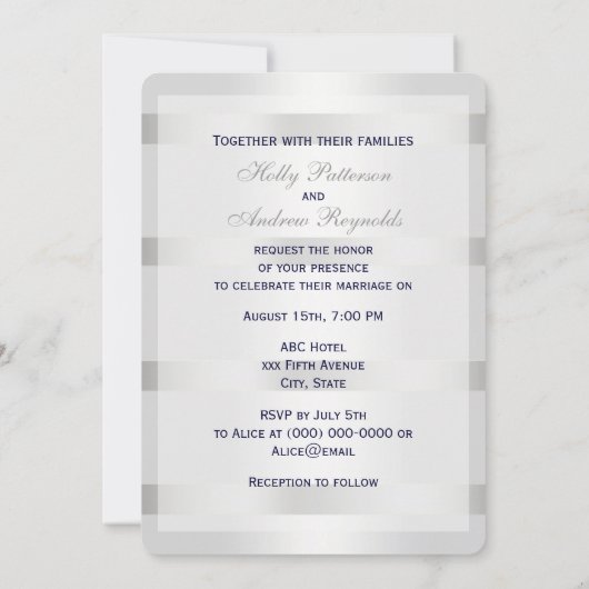 Nautical Blue Anchor Silver Wt BG V Wedding Einladung (Rückseite)