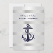 Nautical Blue Anchor Silver Wt BG V Wedding Einladung (Vorderseite)