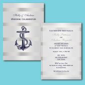 Nautical Blue Anchor Silver Wt BG V Wedding Einladung
