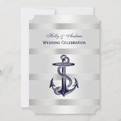 Nautical Blue Anchor Silver Wt BG V Wedding T Einladung (Vorderseite)