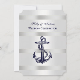 Nautical Blue Anchor Silver Wt BG V Wedding T Einladung