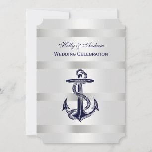 Nautical Blue Anchor Silver Wt BG V Wedding T Einladung
