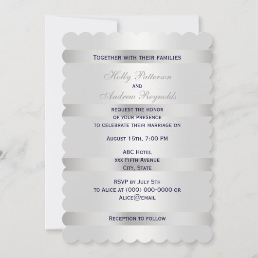 Nautical Blue Anchor Silver Wt BG V Wedding T Einladung (Rückseite)