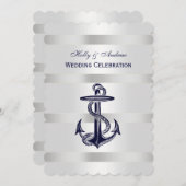 Nautical Blue Anchor Silver Wt BG V Wedding T Einladung (Vorne/Hinten)