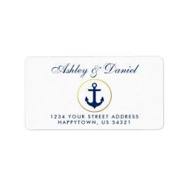 Nautical Blue Anchor Wedding Address Adressaufkleber