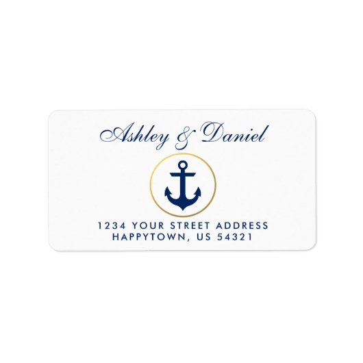 Nautical Blue Anchor Wedding Address Adressaufkleber (Vorne)