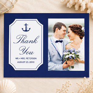 Nautical Blue Anchor Wedding Foto Vielen Dank Postkarte