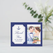 Nautical Blue Anchor Wedding Foto Vielen Dank Postkarte (Stehend Vorderseite)