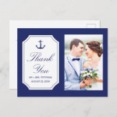 Nautical Blue Anchor Wedding Foto Vielen Dank Postkarte (Vorne/Hinten)