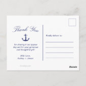 Nautical Blue Anchor Wedding Foto Vielen Dank Postkarte (Rückseite)