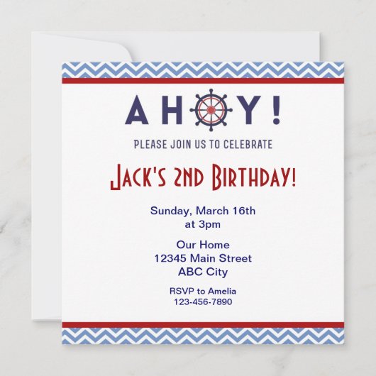 Nautical Blue and Red Birthday Party - Einladung (Vorderseite)