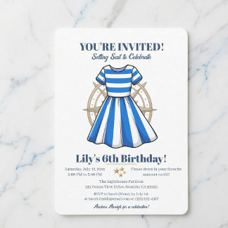 Nautical Blue And White Sailor Dress Party Invite Einladung
