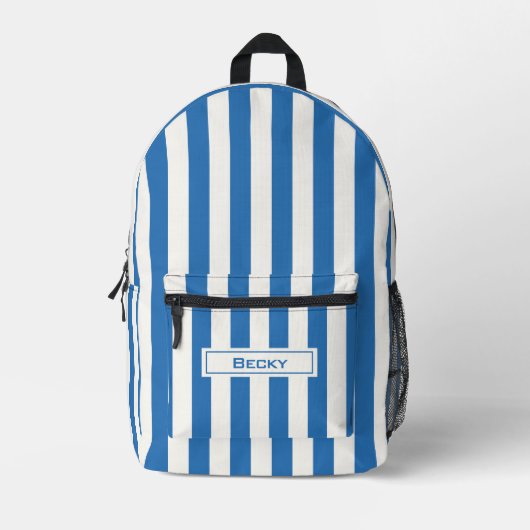Nautical Blue and White Stripes and Name Bedruckter Rucksack (Vorderseite)