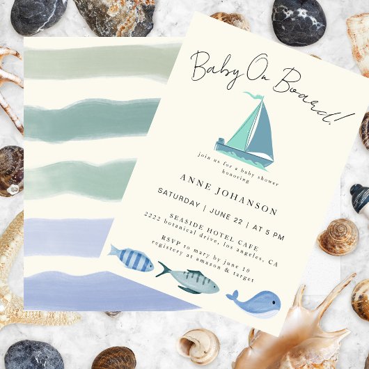 Nautical Blue Baby an Bord Simple Boy's Shower Einladung