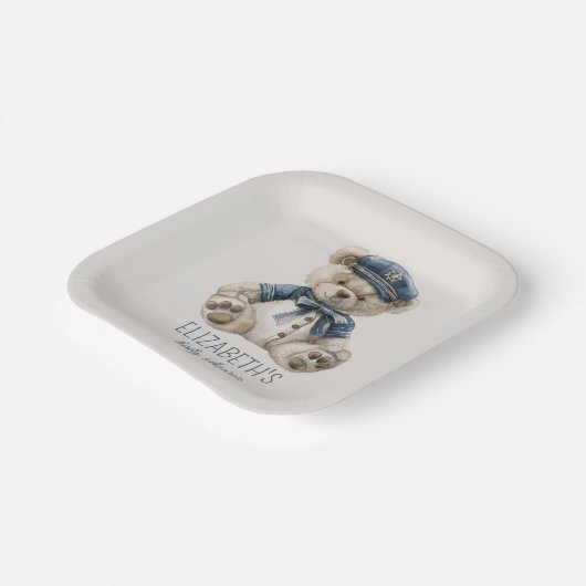 Nautical Blue Baby Bear Baby Shower Pappteller (Gewinkelt)