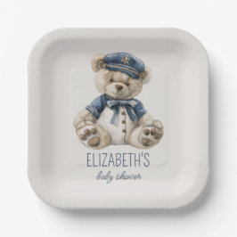 Nautical Blue Baby Bear Baby Shower Pappteller
