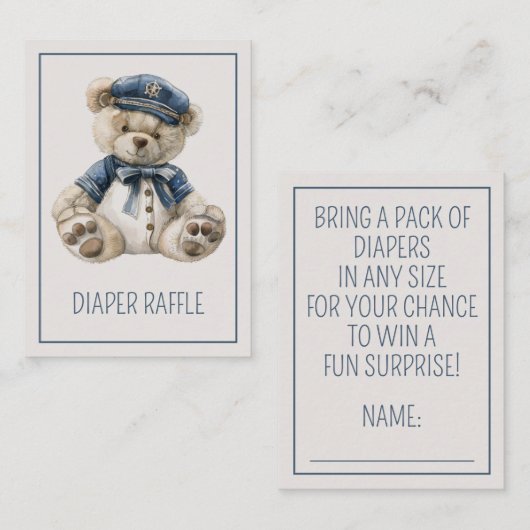 Nautical Blue Baby Bear Diaper Begleitkarte (Vorne/Hinten)