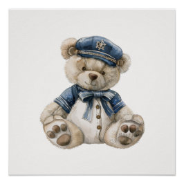 Nautical Blue Baby Bear Poster