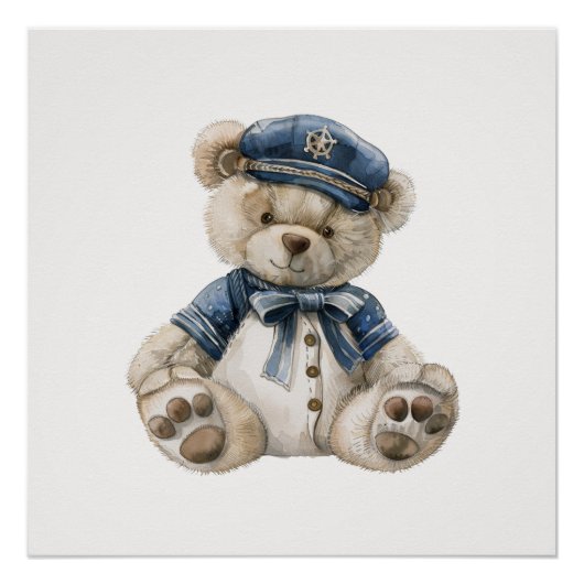Nautical Blue Baby Bear Poster (Vorderseite)