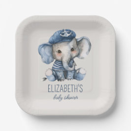 Nautical Blue Baby Elephant Baby Shower Pappteller