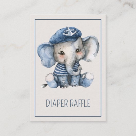 Nautical Blue Baby Elephant Diaper Raffle Begleitkarte (Vorderseite)